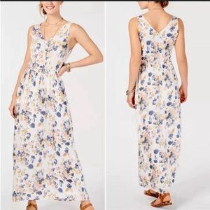 Lucky Brand White Floral Maxi Dress with Blue and Pink Print